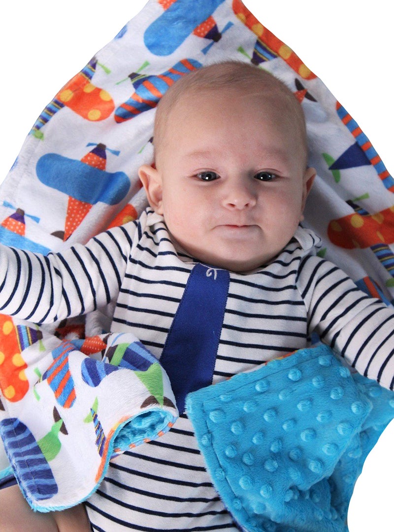 Snuggle Stuffs Unisex Baby Reversible Minky Dot Stroller Blanket (Choose Color) (Airplane/Turquoise) - Image 5