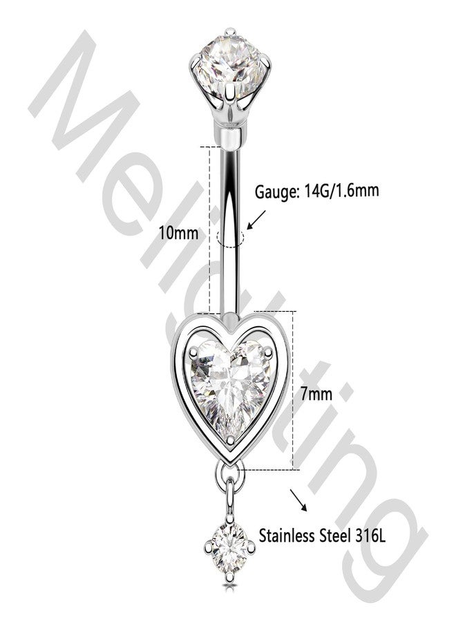 Melighting 14G Heart Belly Button Ring Stainless Steel 316L Dangle Belly Piercing Navel Barbell Clear CZ Belly Jewelly For Women 10mm - Image 5