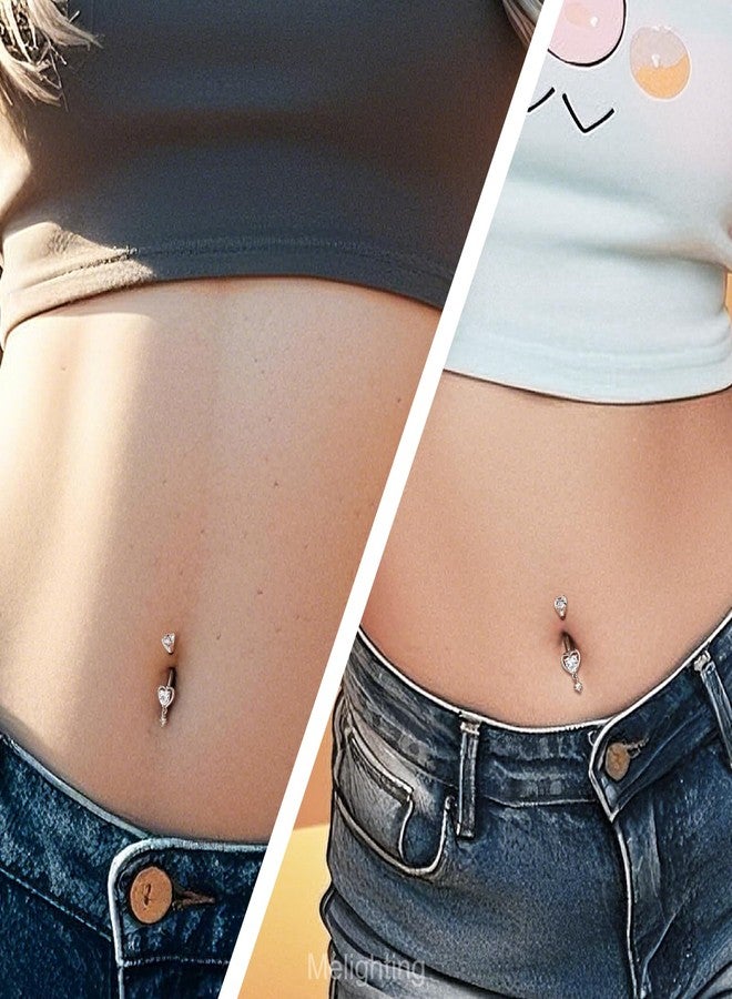 Melighting 14G Heart Belly Button Ring Stainless Steel 316L Dangle Belly Piercing Navel Barbell Clear CZ Belly Jewelly For Women 10mm - Image 4