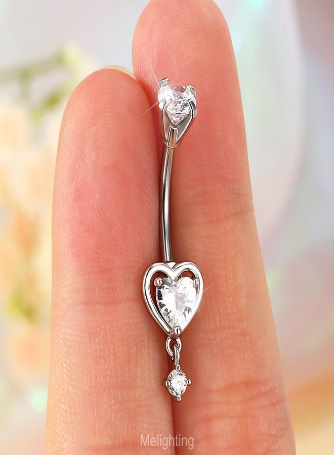 Melighting 14G Heart Belly Button Ring Stainless Steel 316L Dangle Belly Piercing Navel Barbell Clear CZ Belly Jewelly For Women 10mm - Image 2