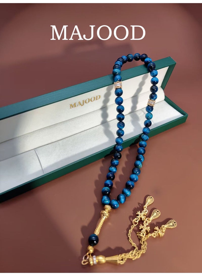 MAJOOD/45 Real Blue Tiger's Eye Prayer Beads/Tasbih/8MM/For Men And Women - Image 1