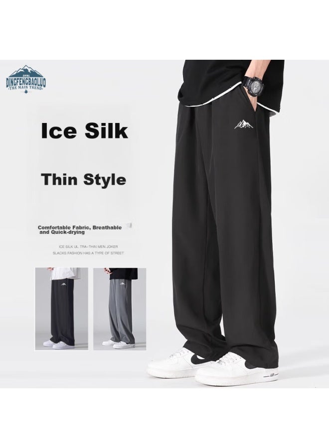 Dingfengbaoluo Casual Pants For Men, Spring And Summer Trendy Ice Silk Loose Versatile Straight-leg Breathable Sports Trousers, Ddf10 Black 4XL - Image 1