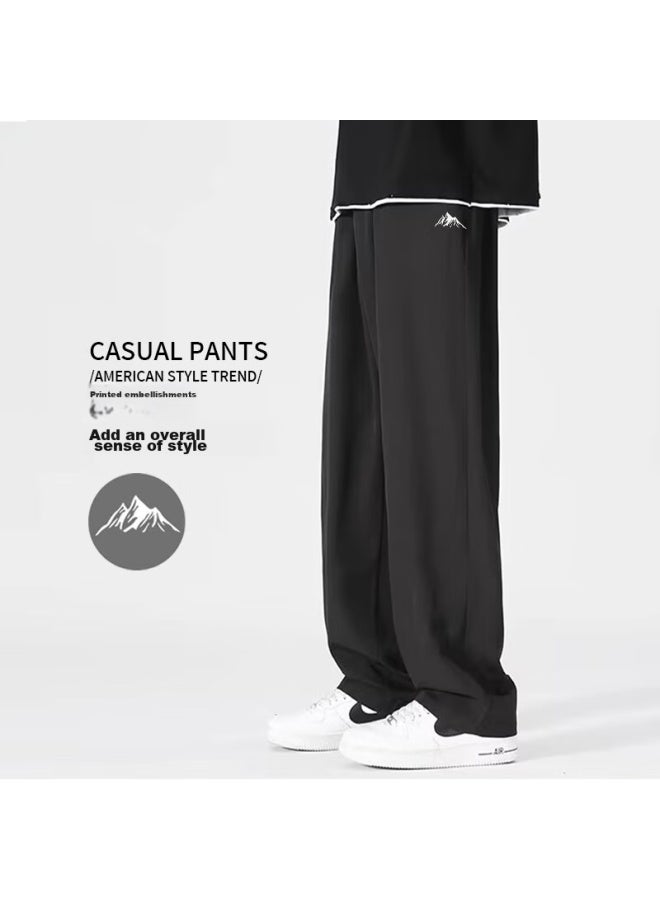 Dingfengbaoluo Casual Pants For Men, Spring And Summer Trendy Ice Silk Loose Versatile Straight-leg Breathable Sports Trousers, Ddf10 Black 4XL - Image 3