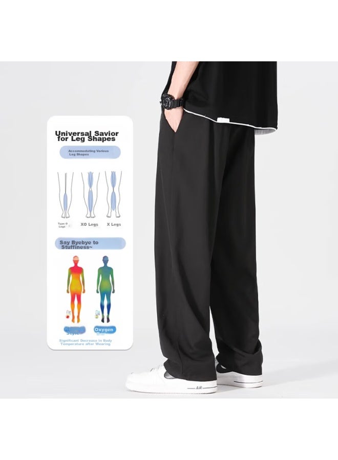 Dingfengbaoluo Casual Pants For Men, Spring And Summer Trendy Ice Silk Loose Versatile Straight-leg Breathable Sports Trousers, Ddf10 Black 4XL - Image 2