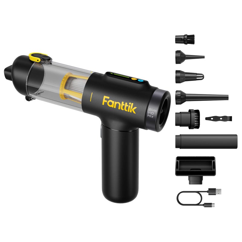 Fanttik Slim V10 Mix Cordless Car Vacuum 4 in 1 Handheld Air Duster Color Smart LED Display 16kPa Suction Power Cordless Portable Mini Keyboard Vacuum for Car Office Desk