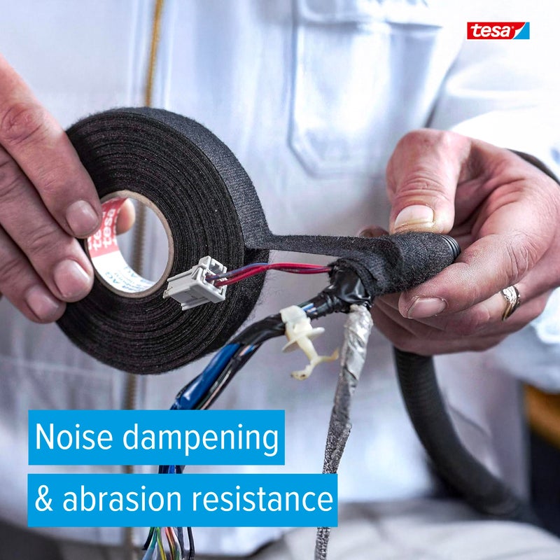 tesa 51608 Noise Damping PET Fleece Automotive Wire Harness Tape, Black, 19mm x 15m, 5 Rolls - Image 2