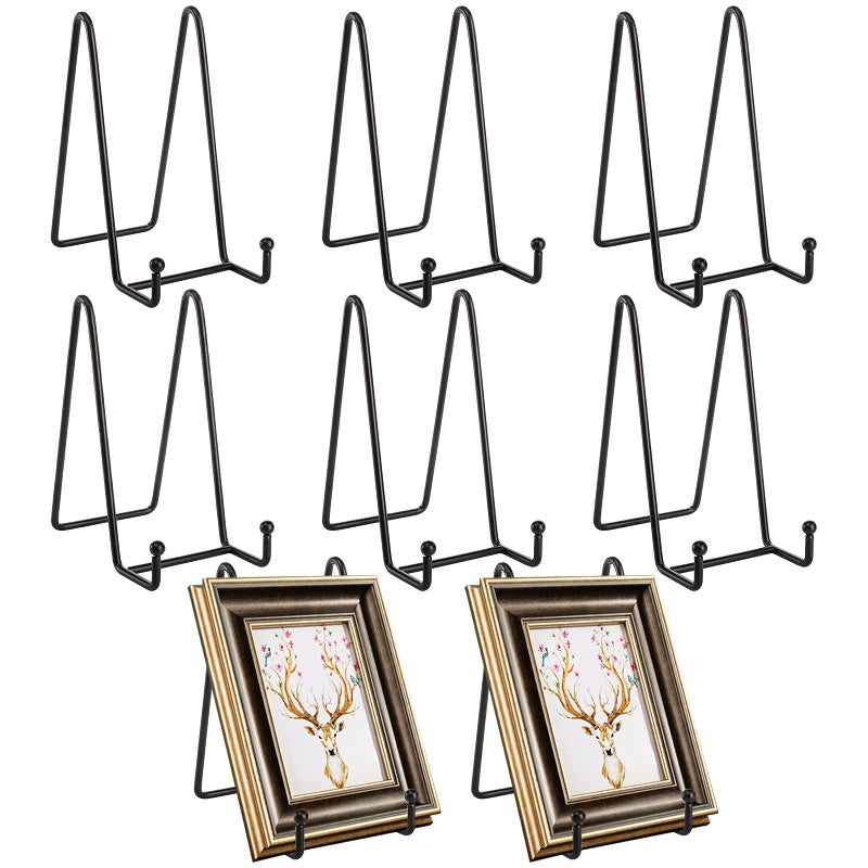 Hedume 8 Pack Iron Display Stand 6 Inch Black Metal Easel Plate Display Photo Holder Stand Picture Frame Holder Stand for Decorative Plate Book Photo Easel