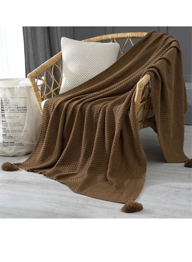 Tassel Design Warm Blanket Polyester Brown 130x170cm - Image 3