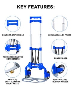 Toshionics Folding Hand Truck Trolley Heavy Duty Dolly Cart with Telescoping Handle Elastic Ropes Wheels Ideal For Shopping Home Office Shopping and Luggage Transport Durable Aluminum Capacity  - Image 2