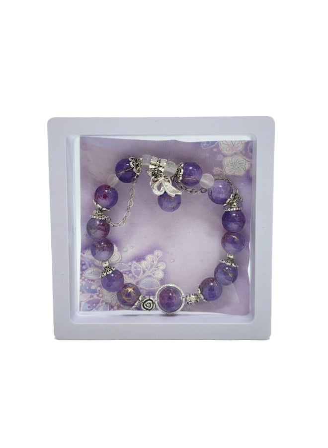 Crazy Boss 4-Piece Floral Aesthetic Bead Bracelet Set with Ribbon Bow Charms & Layered Chains – Elegant Botanical Jewelry for Women – 3D Floating Gift Box Display (Black, Purple, Pink, Sage) - Image 4