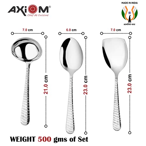 AXIOM Serving Tools Stainless Steel 6 Piece Heavy Gauge Non-Stick Set Of 2 Soup Ladle (Karchi), 2 Solid Spoon (Chamcha) And 2 Rice Spoon For Serving Soup/Curry/Dal/Rice/Pasta ,23 Cm - Image 4