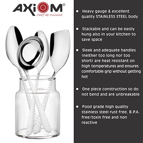 AXIOM Serving Tools Stainless Steel 6 Piece Heavy Gauge Non-Stick Set Of 2 Soup Ladle (Karchi), 2 Solid Spoon (Chamcha) And 2 Rice Spoon For Serving Soup/Curry/Dal/Rice/Pasta ,23 Cm - Image 5