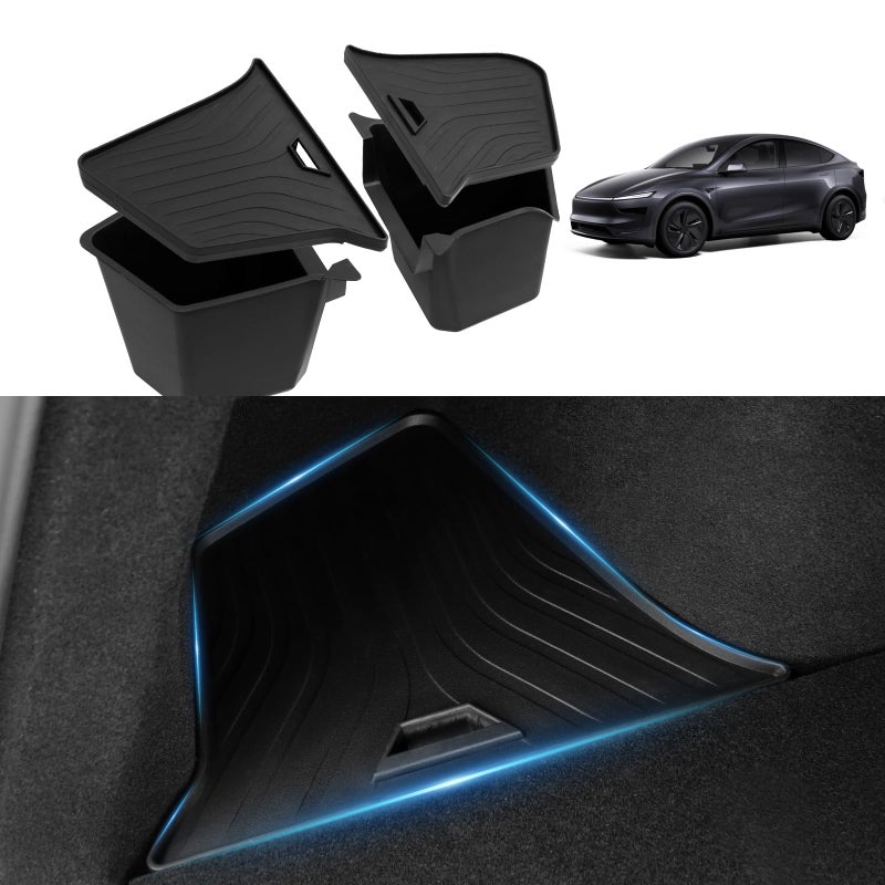 Abystar Trunk Storage Bins with Lids for 2026 Tesla Model Y Juniper 5 Seater, 2PCS TPE Side Cargo Organizer Boxes, Rear Trunk Containers with TPE Covers, Custom Fit Tesla Model Y Juniper Accessories - Image 1