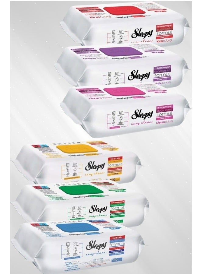 Sleepy Easy Clean Multi-Scent Cleaning Wipes Value Pack – 6 x 100 Sheets (600 Wipes) – White Soap, Herbal, Bleach, Orchid, Cherry Blossom, Lilium - Image 1