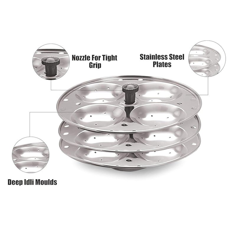 SHETAPRIDE Stainless Steel Non-Stick Idli Plates Idli Maker| Idli Stand with Holes for Pressure Cooker, 3 Plate - Image 4