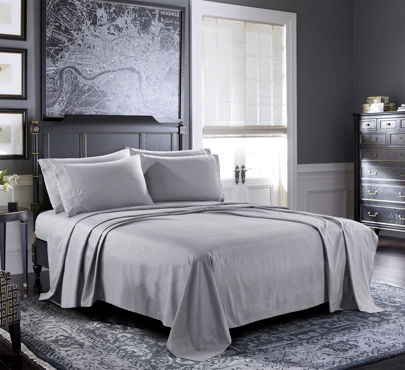 Pure Bedding Bed Sheets  King Sheet Set 4Piece Light Grey  Hotel Luxury 1800 Brushed Microfiber  Soft and Breathable  Deep Pocket Fitted Sheet Flat Sheet Pillow Cases