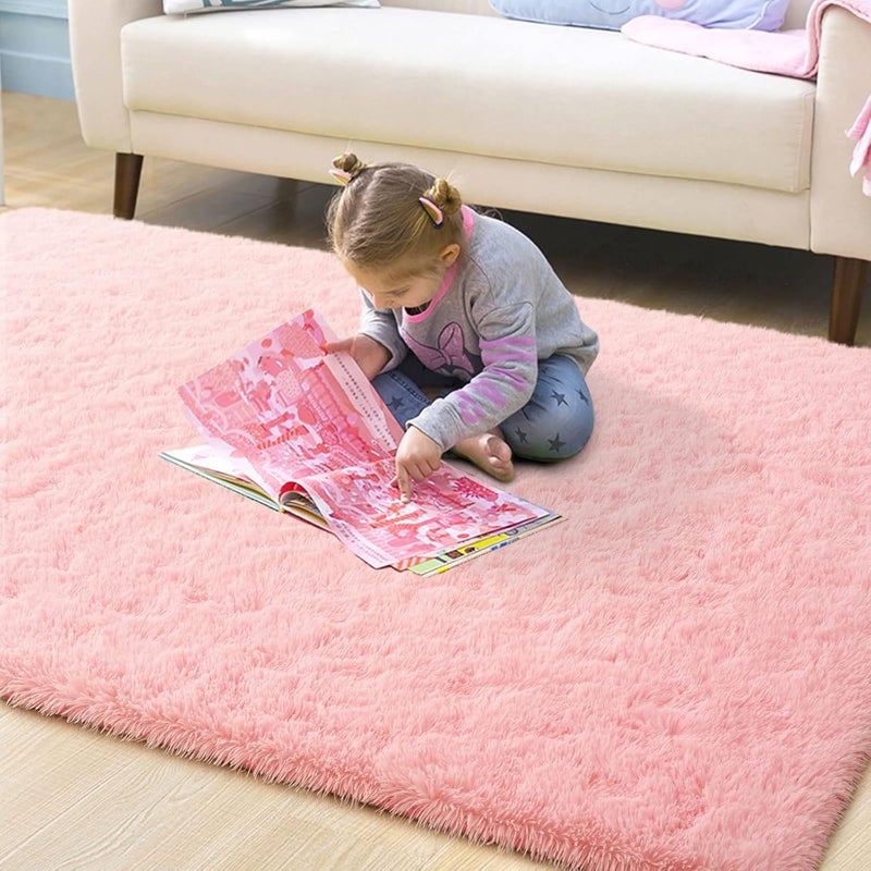 ISEAU 4x6 Area Rug for Living Room, Pink Rugs for Bedroom, Dorm, College, Apartment, Soft Shaggy Carpets, Machine Washable Mats, Under Bed, On Nursery Floors Mat, Boys, Girls Room Carpet Decor - Image 5