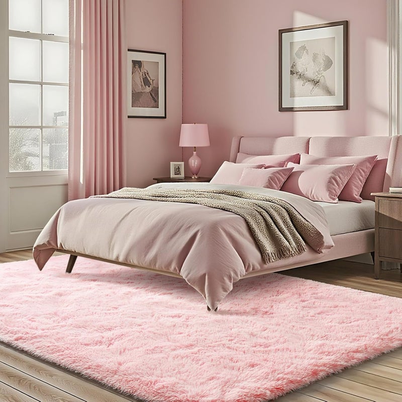 ISEAU 4x6 Area Rug for Living Room, Pink Rugs for Bedroom, Dorm, College, Apartment, Soft Shaggy Carpets, Machine Washable Mats, Under Bed, On Nursery Floors Mat, Boys, Girls Room Carpet Decor - Image 3