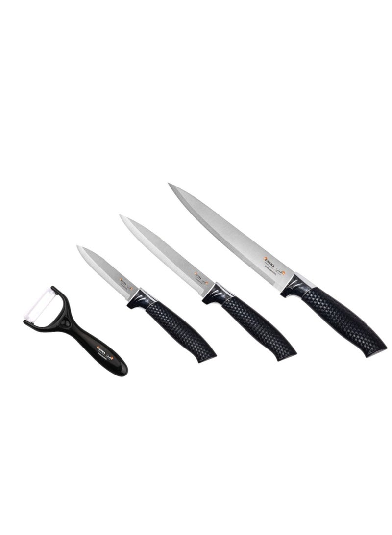 Extra 4 Piece Stainless Steel Kitchen Knife Set with Peeler - Image 2