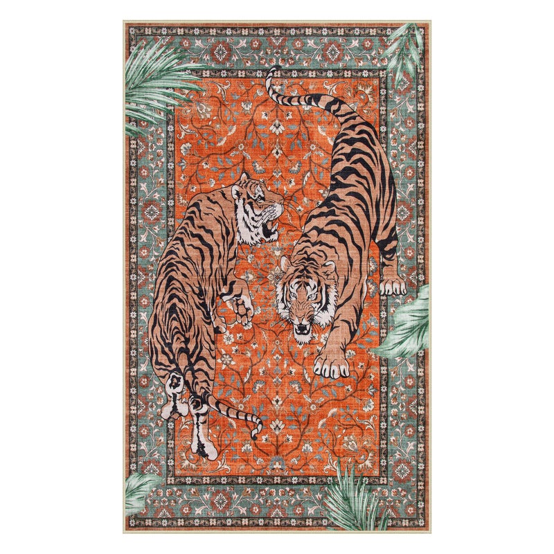 Moynesa Tiger 3x5 Washable Rug, Boho Area Rugs for Entryway, Non Slip Small Rug for Bedroom, Ultra Thin Botanical Vintage Soft Accent Carpet for Kitchen Entry Laundry Room, Rust - Image 2
