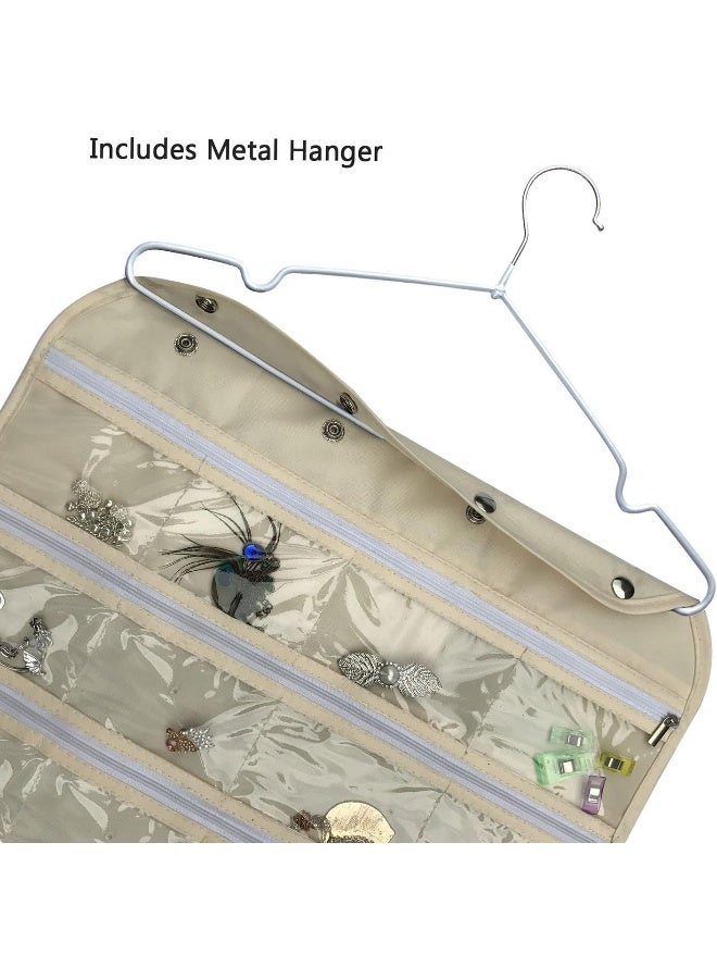 BB Brotrade Hanging Jewelry Organizer,Accessories Organizer,56 Zipper Pocket Organizer for Holding Jewelries (Beige-Zipper) - Image 2