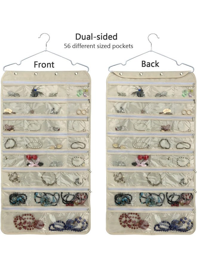 BB Brotrade Hanging Jewelry Organizer,Accessories Organizer,56 Zipper Pocket Organizer for Holding Jewelries (Beige-Zipper) - Image 3