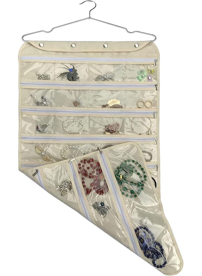 BB Brotrade Hanging Jewelry Organizer,Accessories Organizer,56 Zipper Pocket Organizer for Holding Jewelries (Beige-Zipper) - Image 4