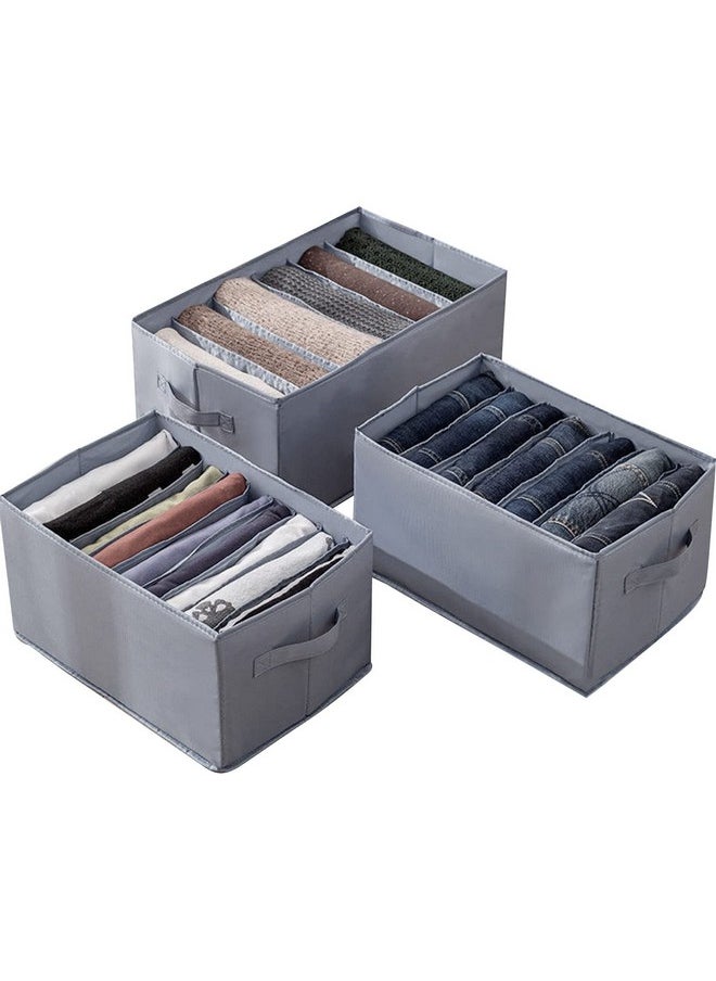 HOUSE OF QUIRK House of Quirk Set of 3 Wardrobe Clothes Organizer for Folded Clothes with Handle, Closet Drawer Organizers for Jeans Pants T-shirt Sweater Kids Clothes (6+7+9 Grids, Grey, Fabric)  - Image 1