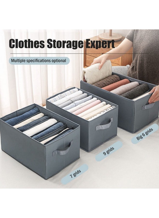 HOUSE OF QUIRK House of Quirk Set of 3 Wardrobe Clothes Organizer for Folded Clothes with Handle, Closet Drawer Organizers for Jeans Pants T-shirt Sweater Kids Clothes (6+7+9 Grids, Grey, Fabric)  - Image 3