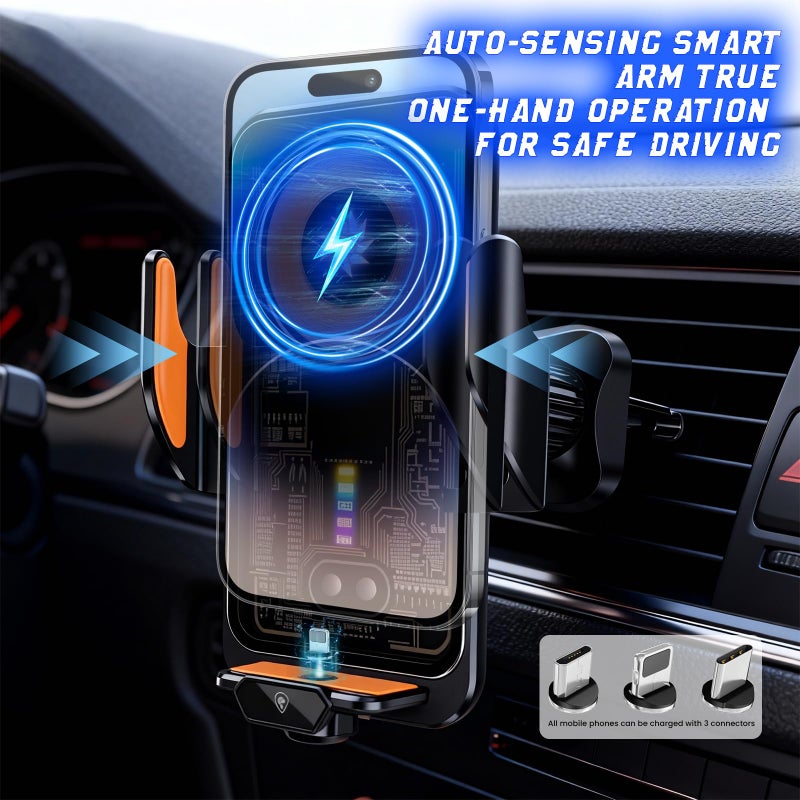 Dojavop Fast Wireless Car Charger Wireless Charging Phone Mount for Car Magnetic Navigation Car Phone Holder Automatic Smart Sensor Clamping Rotating with Charger Station Fast Wireless Charger Max 120W(Black) - Image 5