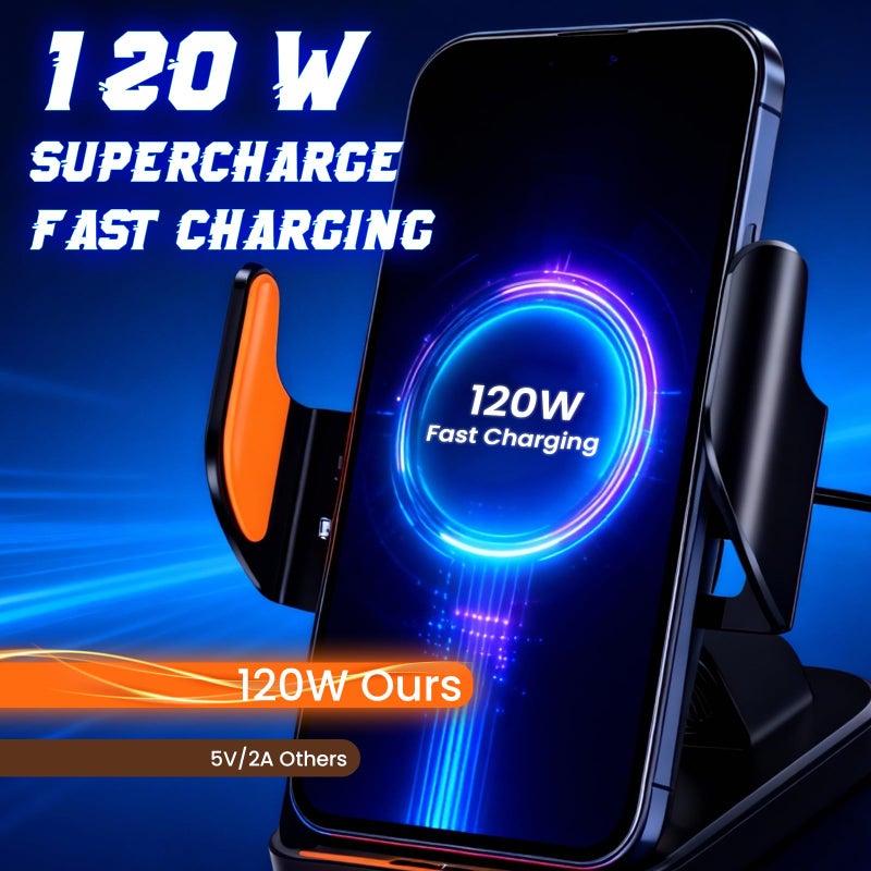 Dojavop Fast Wireless Car Charger Wireless Charging Phone Mount for Car Magnetic Navigation Car Phone Holder Automatic Smart Sensor Clamping Rotating with Charger Station Fast Wireless Charger Max 120W(Black) - Image 3