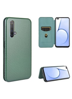 HuHa Case Cover For Realme X50 / X50 5G Carbon Fiber Texture Horizontal Flip TPU + PC + PU Leather Case with Card Slot Green 