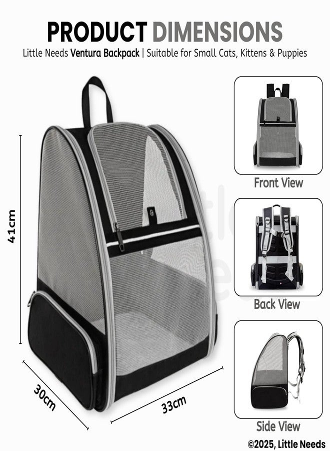 Little Needs Pet Backpack Carrier for Small Dogs & Cats (Black, Ventura Backpack) | Breathable Mesh Design with Safety Straps & Buckle Support | Foldable Travel Bag for Hiking, Trips & Outdoor Use - Image 2