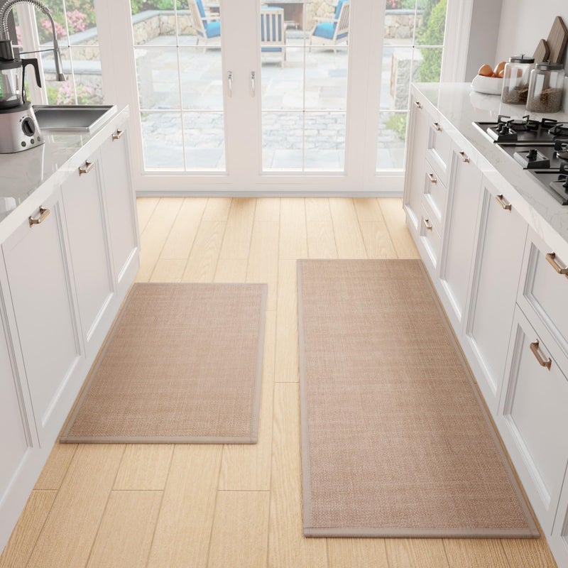 SUMLANS Kitchen Mat Set of 2 PCS, Cushioned Non Slip Rugs for Kitchen Floor, Absorbent Runner Comfort Standing Mats Washable for Kitchen, Office, Home (Camel, 17.3"x47"+17.3"x30") - Image 1