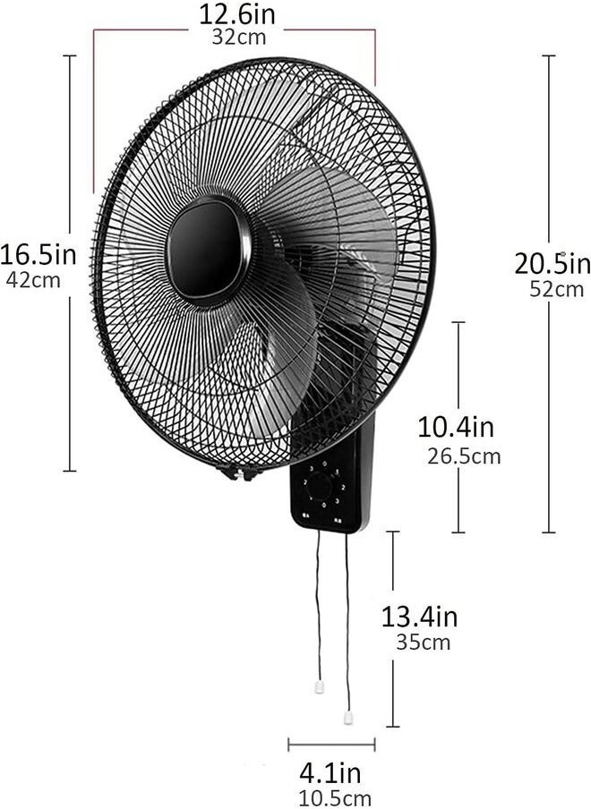 Denx - 16 Inch Wall Fan High Performance Fan with 3 Speed ​​Controls, 5 Leaf Blades and 2 Pull Cord Adjustable Tilt Angle and Efficient Cooling - Image 1