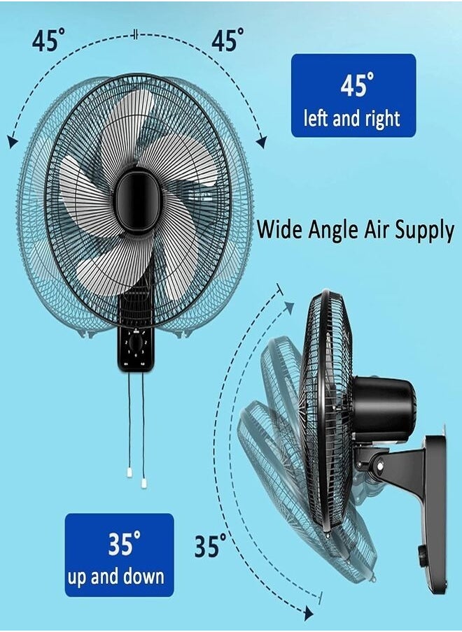 Denx - 16 Inch Wall Fan High Performance Fan with 3 Speed ​​Controls, 5 Leaf Blades and 2 Pull Cord Adjustable Tilt Angle and Efficient Cooling - Image 1