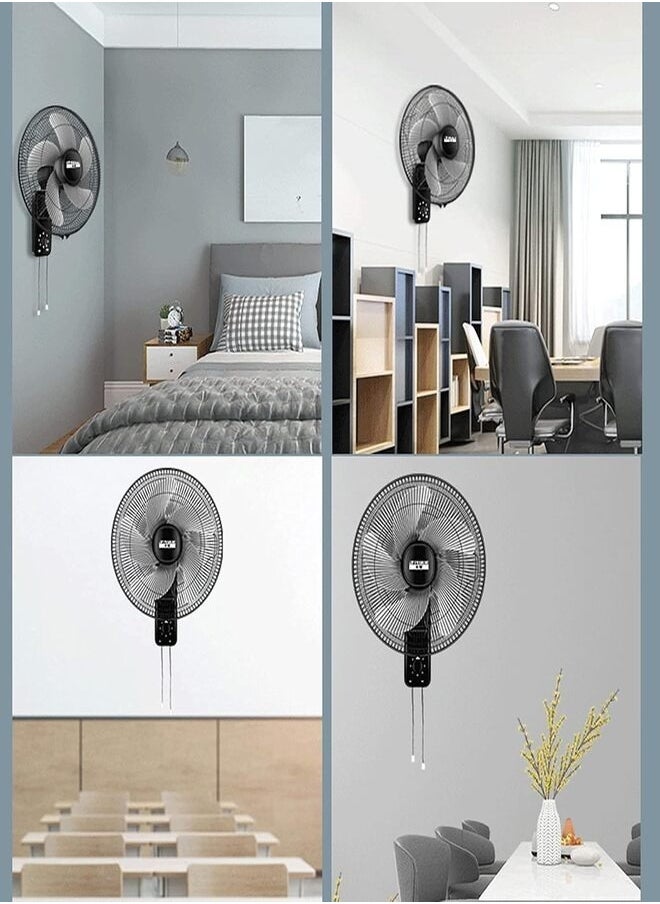 Denx - 16 Inch Wall Fan High Performance Fan with 3 Speed ​​Controls, 5 Leaf Blades and 2 Pull Cord Adjustable Tilt Angle and Efficient Cooling - Image 1