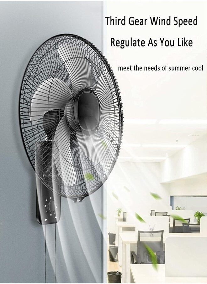 Denx - 16 Inch Wall Fan High Performance Fan with 3 Speed ​​Controls, 5 Leaf Blades and 2 Pull Cord Adjustable Tilt Angle and Efficient Cooling - Image 1