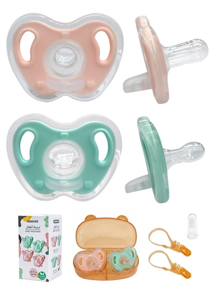 BBMORE 2-Pack Silicone Baby Pacifier, Newborn Baby Pacifier with Storage Case, 2 Lanyards & 1 Finger Brush, BPA-Free, Easy to Clean & Ultra-Light for Newborns, Infants & Toddlers (0–24 Months) - Image 1