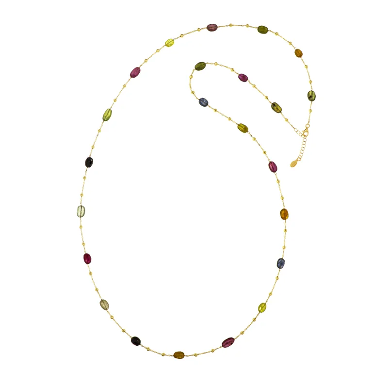 جواندلينا Gold Plated Long Necklace with Multicolor Sapphire