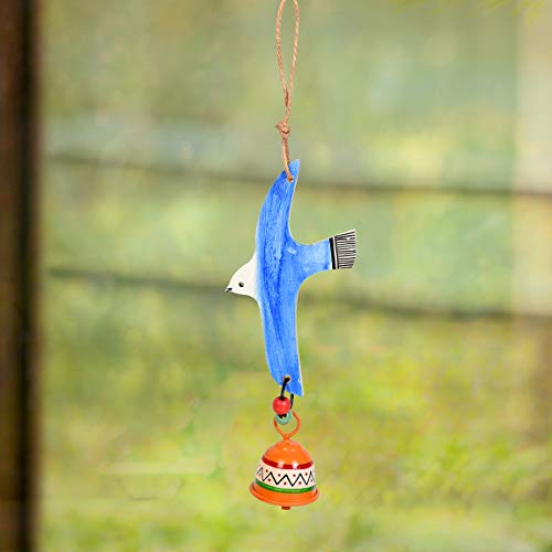 Aakriti Art Creations Blue Flying Bird Wind Chime with Metal Bell | Handmade Wooden & Metal Wind Chime | Matte Decorative Wind Chimes for Balcony, Garden & Home, Living Room & Gifting - Image 1