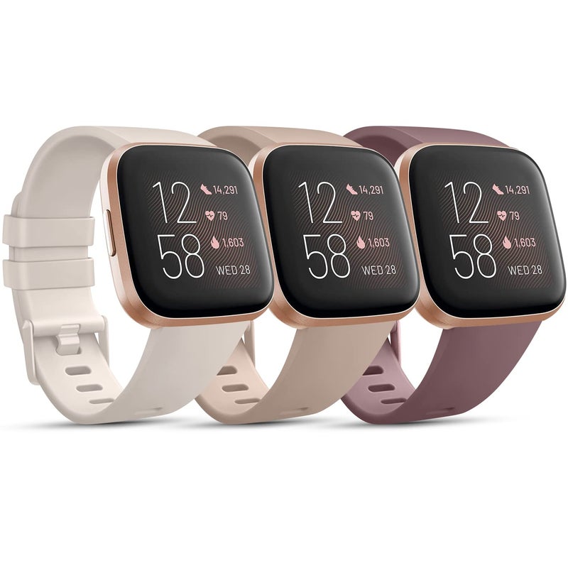 AK 3 Pack Sport Bands Compatible with Fitbit Versa 2 Bands, Classic Soft Sport Replacement Wristbands for Fitbit Smart Watch Women Men (Small, Starlight/Milk) - Image 1