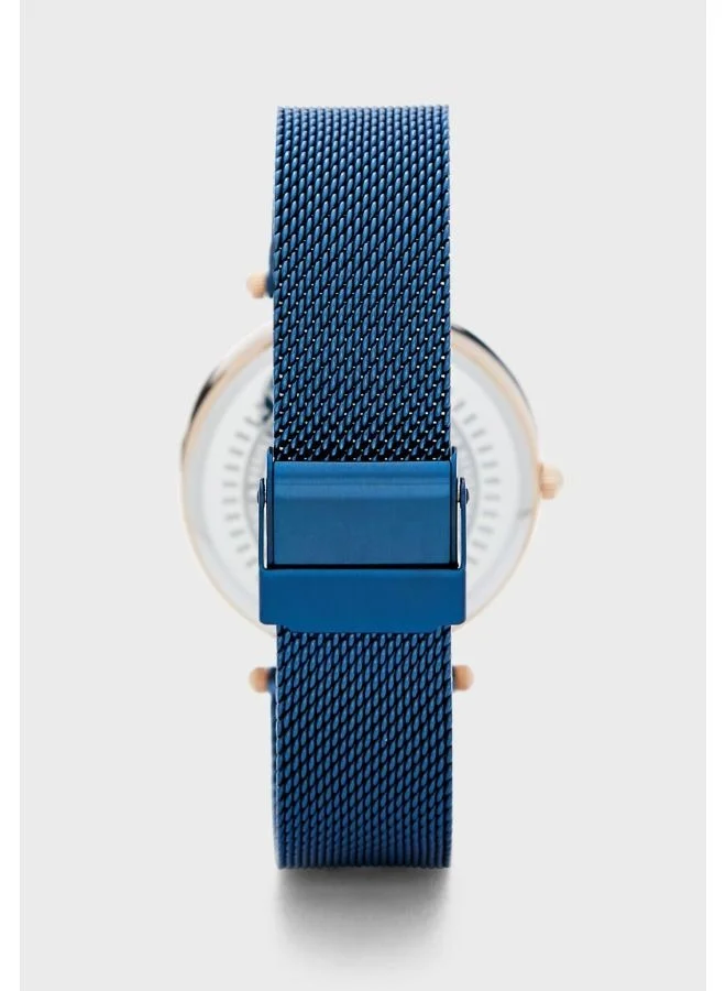 POLICE Alcanar Blue Dial Blue Stainless Steel Mesh Bracelet Analog Watch for Women 29mm