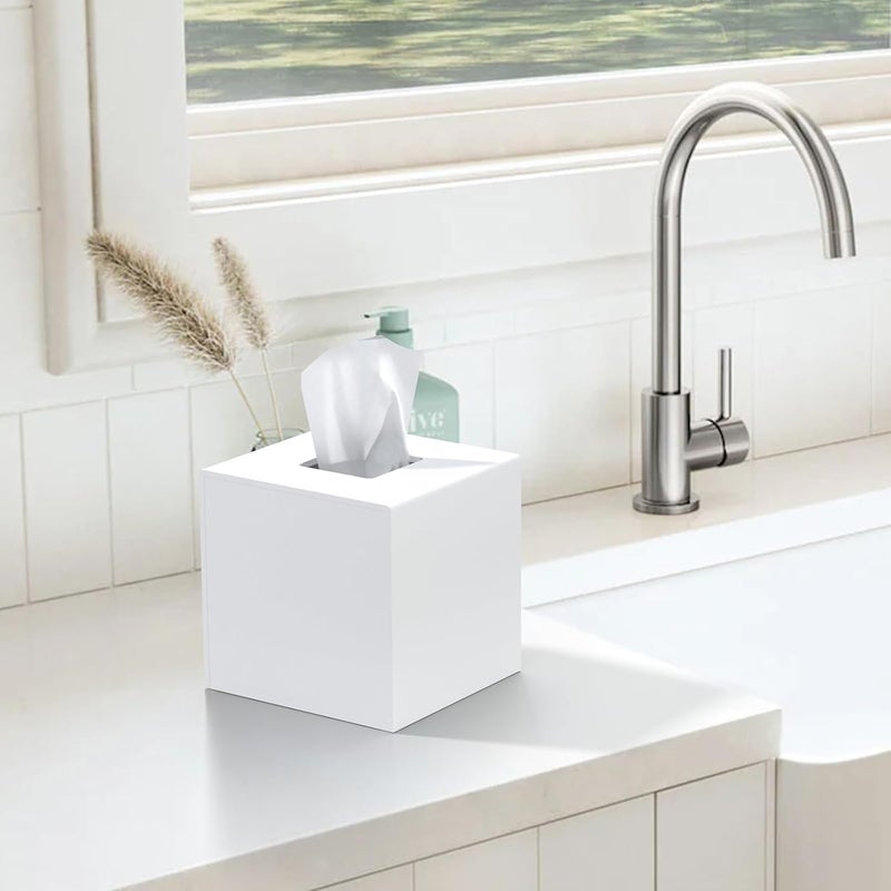 PITBVO Tissue Box Cover, Acrylic Tissue Box Holder Matte White Square Tissue Box Cover, Handmade Facial Tissue Holder Napkin Dispenser for Bathroom Kitchen Bedroom Home Office 5" L x 5" W x 5" H - Image 4