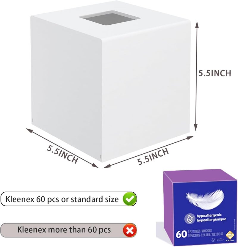PITBVO Tissue Box Cover, Acrylic Tissue Box Holder Matte White Square Tissue Box Cover, Handmade Facial Tissue Holder Napkin Dispenser for Bathroom Kitchen Bedroom Home Office 5" L x 5" W x 5" H - Image 3