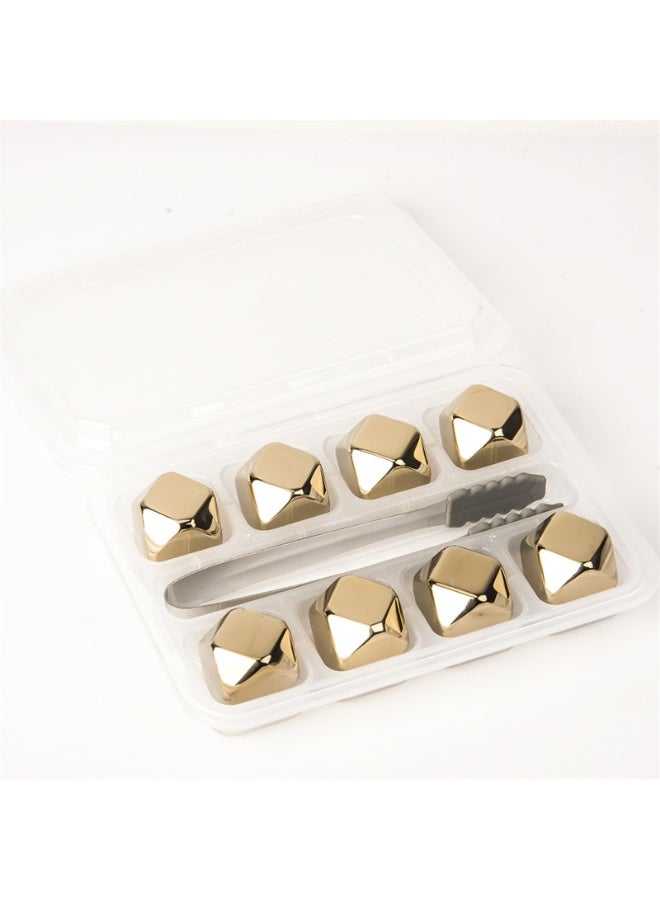 8pcs Whiskey Stones Gold Edition Gift Stainless Steel Diamond Shaped Metal Ice Cubes, Reusable Chilling Rocks,Food Grade 304 Stainless Steel (Gold)  - Image 1