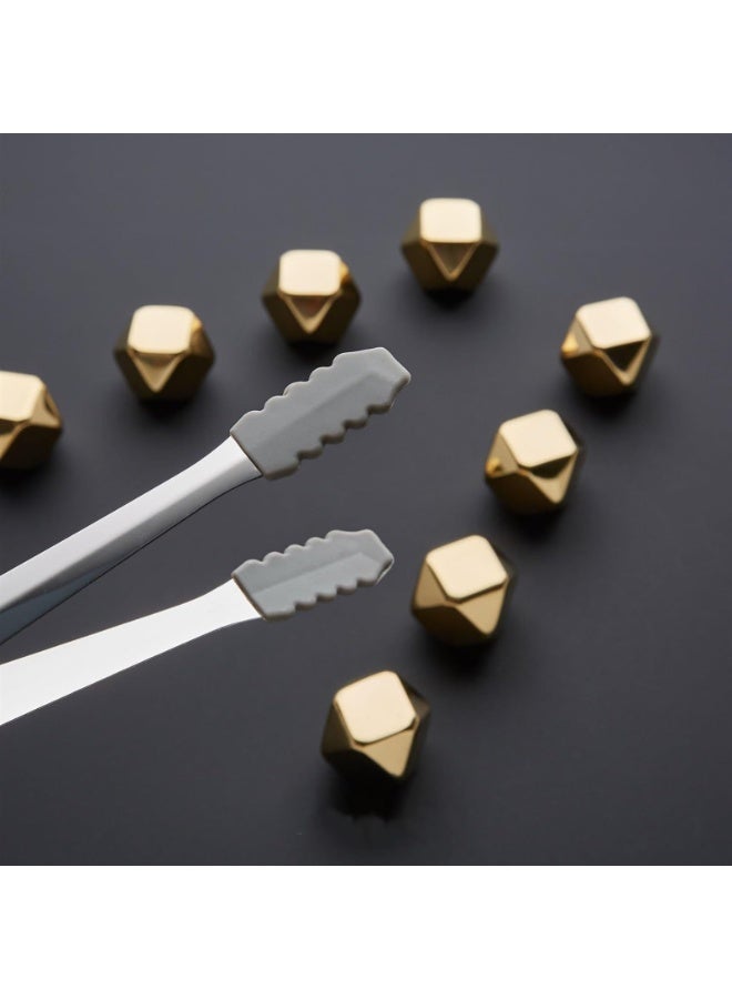 8pcs Whiskey Stones Gold Edition Gift Stainless Steel Diamond Shaped Metal Ice Cubes, Reusable Chilling Rocks,Food Grade 304 Stainless Steel (Gold)  - Image 3