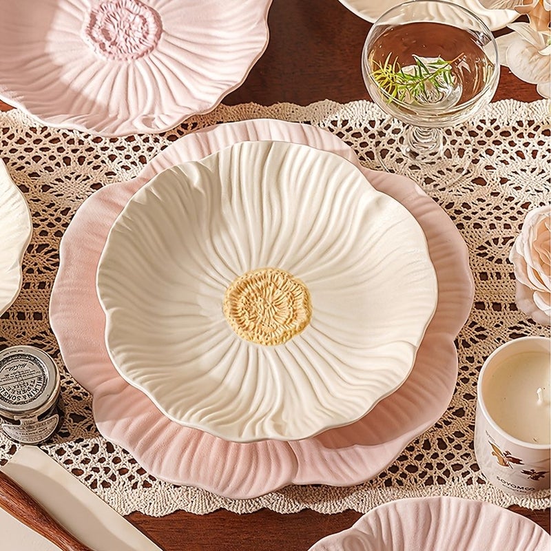 12 Pcs Set Matte End Floral Shaped Ceramic Tableware Yellow Pink Home Kitchen Hotel Restaurant Holiday Party Gift - Image 5