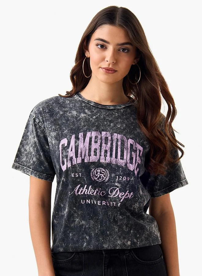 اس بي كاركترز Oversized Cotton T-shirt with Cambridge University Print
