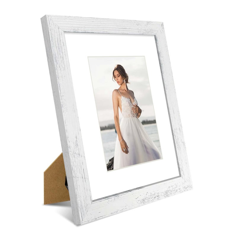 Irahmen 8x10 إطار الصورة 2 حزمة زجاجية حقيقية وأبيض أبيض إطار عرض الصور 5x7 مع حصيرة أو 8 × 10 بدون حصيرة للمنص أو تصاعد الجدار - Image 2